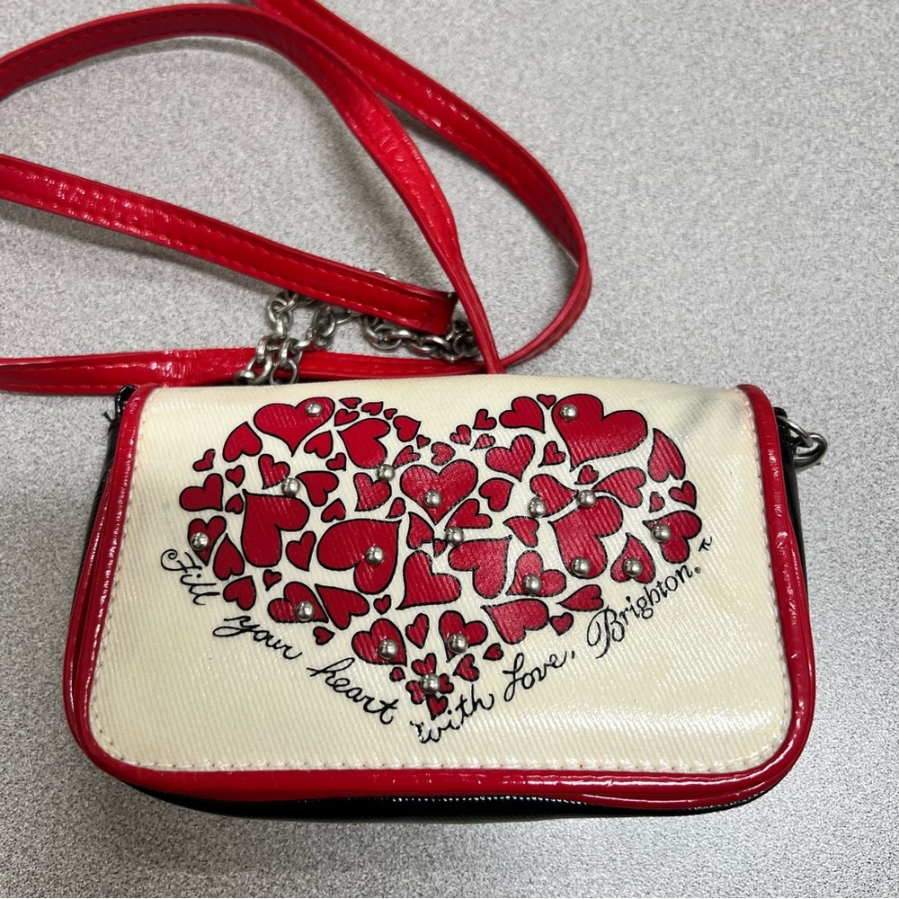Brighton mini crossbody bag. Red/black/white. Hearts